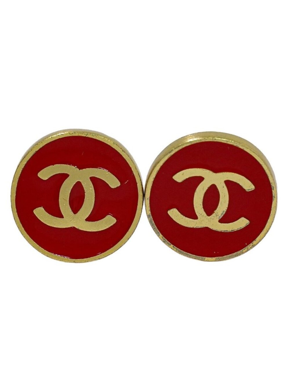 Chanel CC Logo Earrings Gold Plated Red